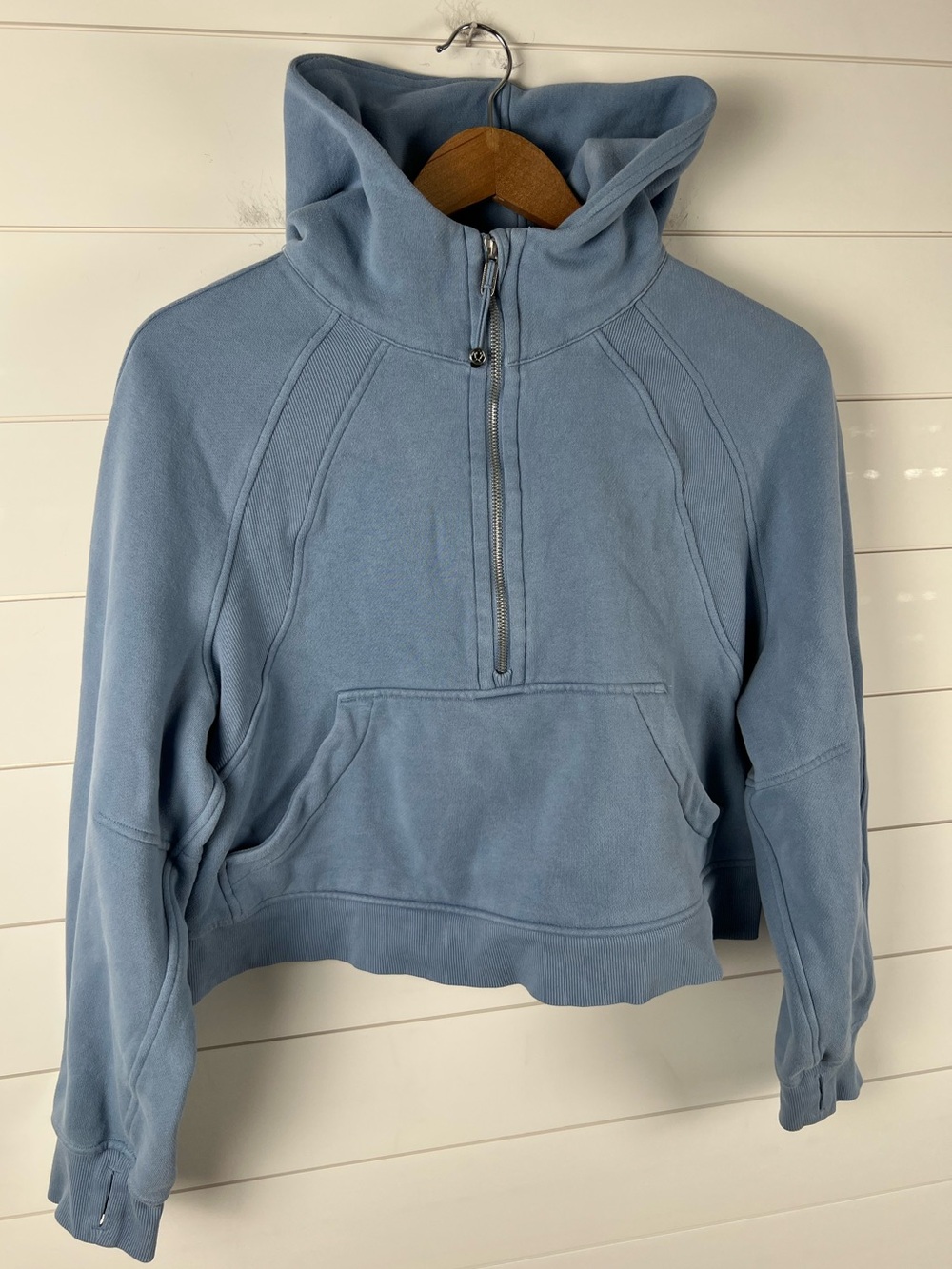 Lululemon Scuba Oversized Half Zip Hoodie Blue Cropped Sweatshirt Size M/L - Picture 5 of 11